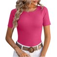 thumbnail image 1 of Yuyuzo Hauts de Sortie pour Femmes Col Rond T-Shirt Côtelé Basique Slim Vêtements d'Été, 1 of 3