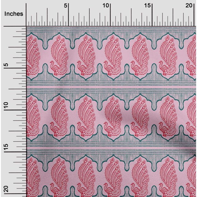 oneOone Polyester Lycra Fabric Peacock Block Print Sewing Fabric BTY 56 Inch Wide
