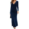 thumbnail image 1 of relayinert Polyester Fashionable And Versatile Long Sleeve Bodycon Dress Wide Application Evening Dress V-neck Blue S, 1 of 1