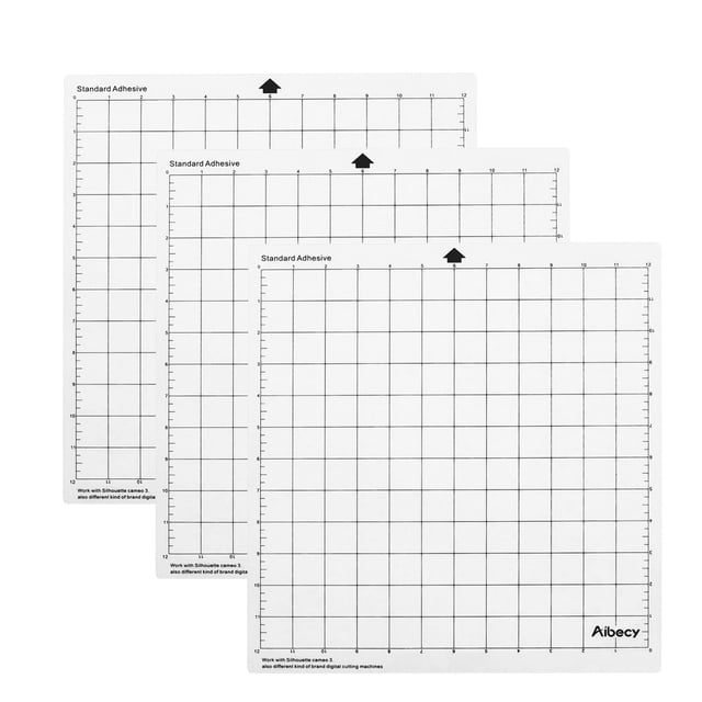 Aibecy Cutting Machine Special Pad 12 Inch Measuring Grid Replacement Translucent PP Material Adhesive Mat With Clear Film Cover for Silhouette Cameo Plotter Machine 3PCS