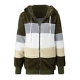 thumbnail image 4 of zanvin Womens Winter Fuzzy Fleece Jacket Hooded Color Block Patchwork Cardigan Drawstring Coat Oversized Outerwear with Pockets, 4 of 5
