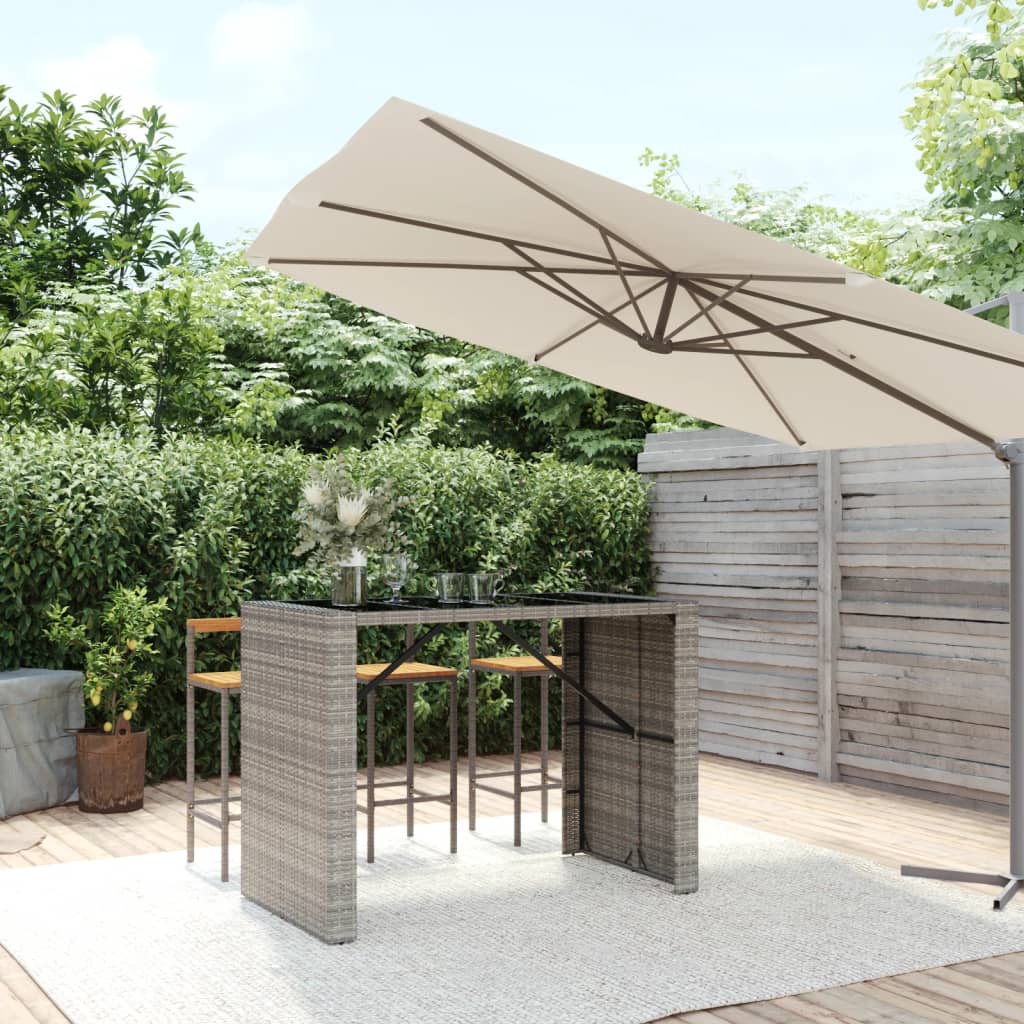 vidaXL Table de Bar avec Dessus en Verre Gris 145x80x110 cm Rotin Poly