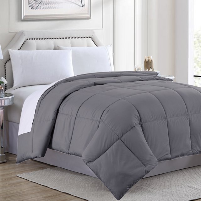 Goose Down Alternative Microfiber Quilted Solid Comforter - Queen/Grey