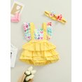 thumbnail image 2 of Xingqing Valentines Days Summer Baby Girls Romper Heart Print Ruffle Sleeve Backless Jumpsuit Headband Set Yellow 3-6 Months, 2 of 8