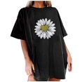 thumbnail image 1 of Hauts d'Été pour Femmes 2023 T-shirt à Manches Courtes Imprimé Petite Marguerite Col Rond Ample Blouse Pull, 1 of 5