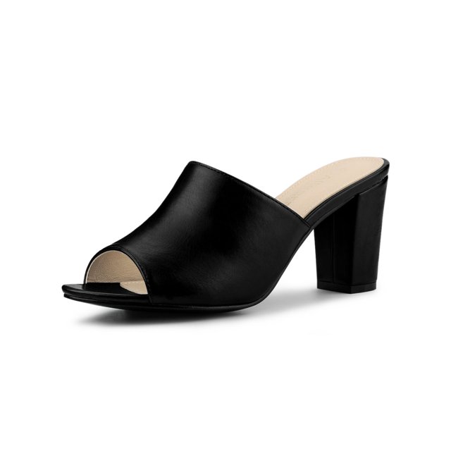 BLISSFUL STEP Sandales Mules à Talon Bloc à Enfiler pour Femmes Noir 8