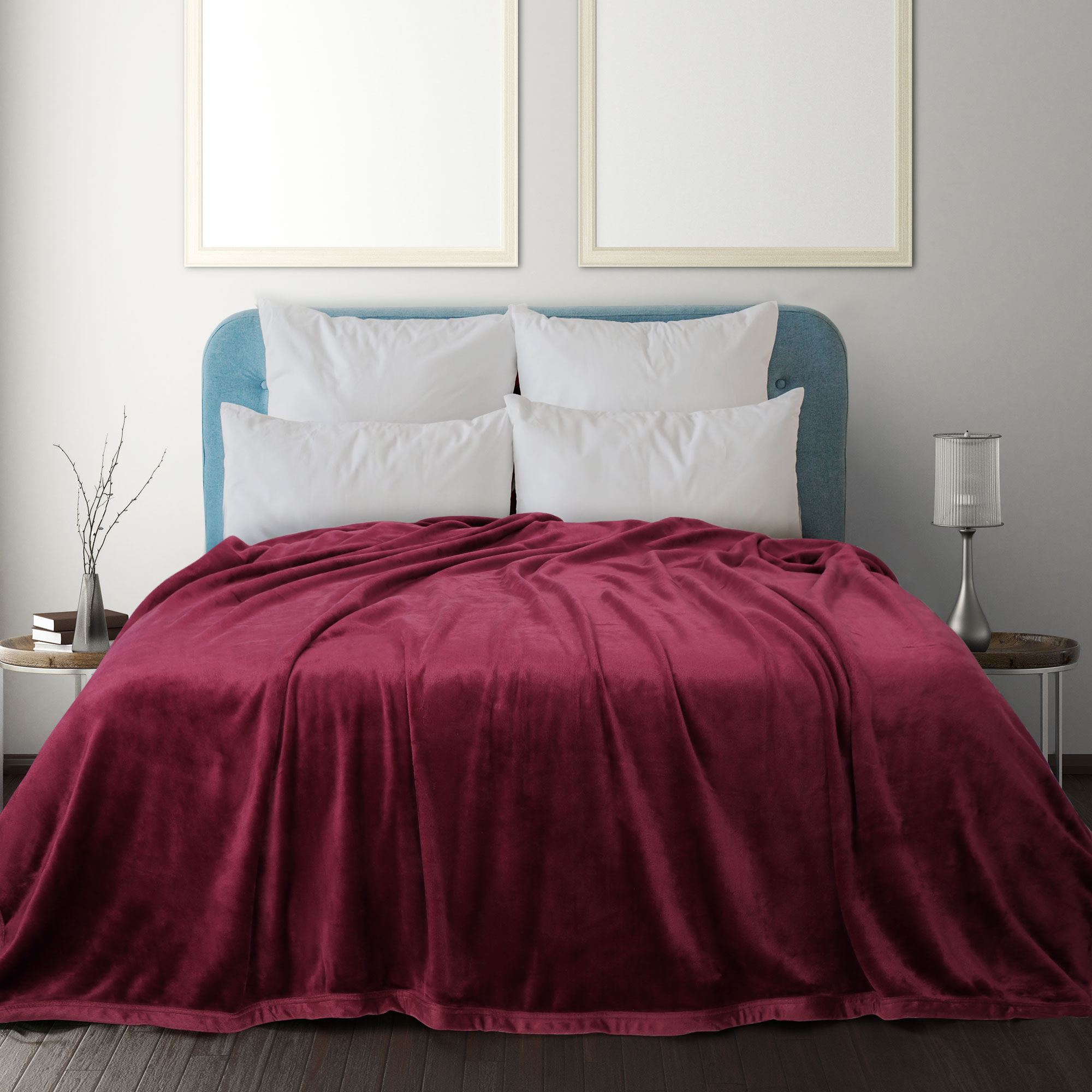 PiccoCasa Couverture en Molleton Flanelle Douce et Chaude à Grand Ourlet Bourgogne Simple TG