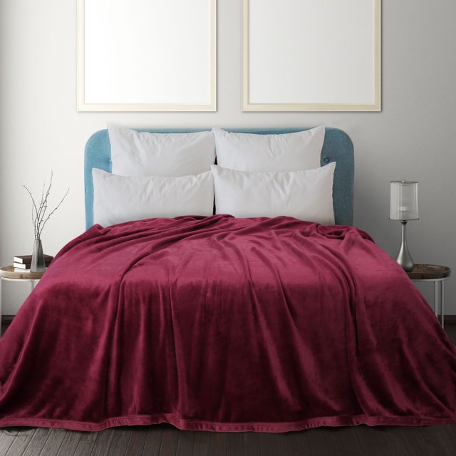 PiccoCasa Couverture en Molleton Flanelle Douce et Chaude à Grand Ourlet Bourgogne Simple TG
