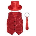 thumbnail image 3 of RUNQHUI Gilet à Paillettes pour Garçons Enfants avec Chapeau et Cravate Rouge 90, 3 of 6