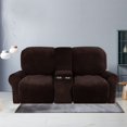 thumbnail image 3 of CHOK 2024 Housse de Causeuse Inclinable avec Console Centrale Housse Extensible en Velours pour Fauteuil Inclinable 2 Places avec Porte-Gobelet, 3 of 10
