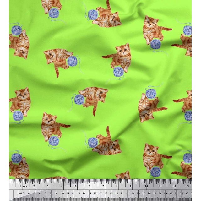 Soimoi Cotton Duck Fabric Wool & Cat Animal Print Sewing Fabric Yard 42 Inch Wide