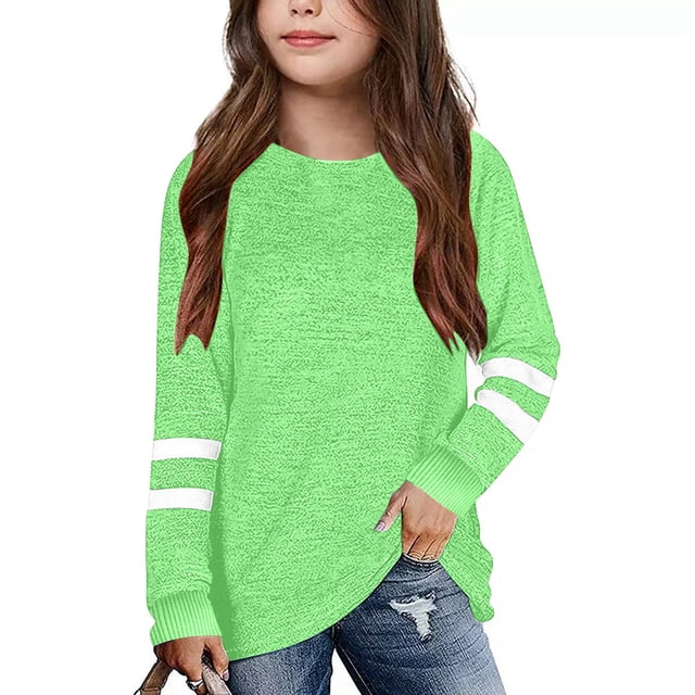 T-Shirts pour Enfants pour Enfants Vert Pâle Chandail à Manches Longues T-Shirts à Col Rond pour Filles Hauts d'Automne T-Shirts Coton Chandail pour Fille Mode Filles 5-6 Ans