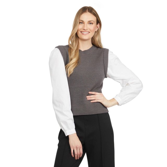 Mexx gilet pull à col ras du cou avec manches pour femmes