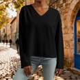 thumbnail image 4 of BLVB Chandails en Molleton à Manches Longues pour Femmes Décontracté Ample Col en V Chandail Hauts Tenues de Mode Automne, 4 of 7