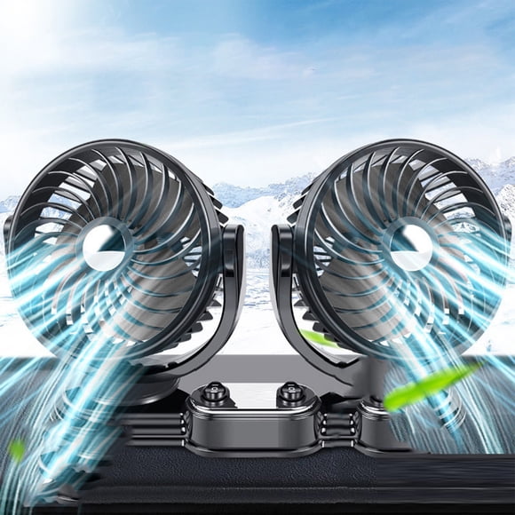 Ventilateur de Voiture Pliable à Double Tête pour Camions et Fourgonnettes, Rotation à 360°, Vent Fort à 3 Vitesses, Solution de Refroidissement Silencieuse Alimentée par USB