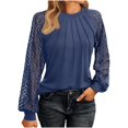 thumbnail image 1 of Timegard Hauts pour Femmes Dentelle Manches Longues Épaules Tombantes Blouse Froncée Automne Décontractée Col Rond T-Shirt Confortable Hauts, 1 of 6