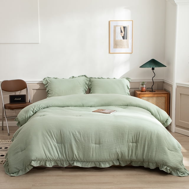 Move Over Sage Green Ruffle Pillow Shams Queen Ruffled Pattern Green Boho Standard Pillowcases 100% Washed Microfiber