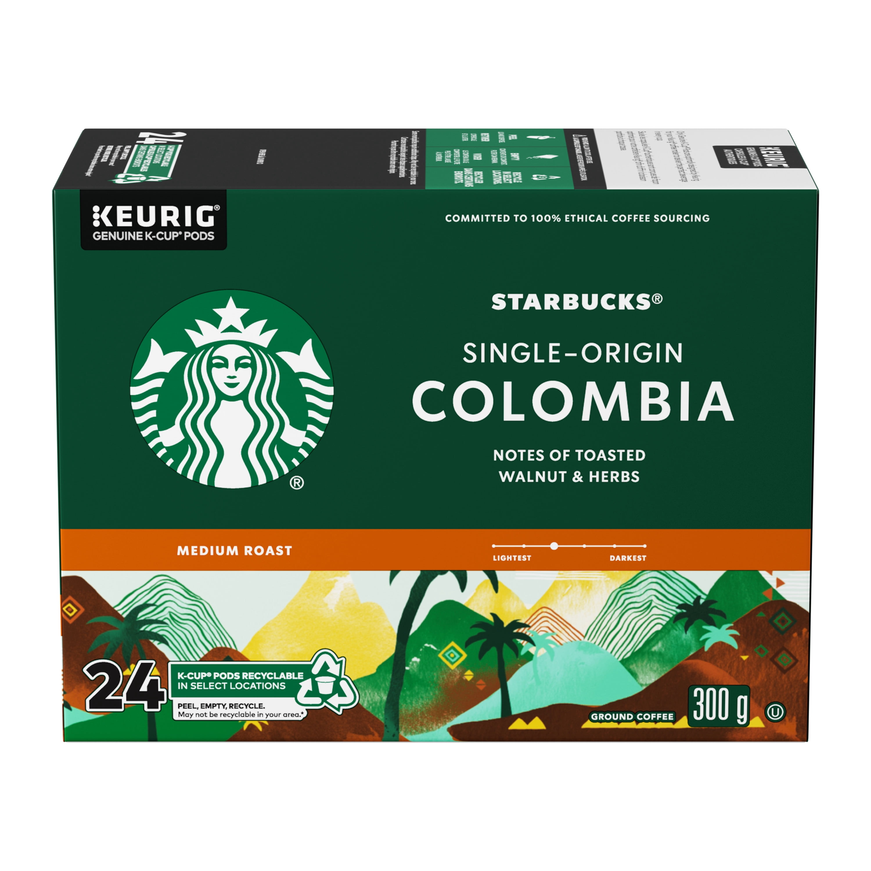STARBUCKS Single-Origin Colombia Coffee, Keurig Coffee Pods, Balanced Medium Roast With Notes of Nuts and Herbs, 100% Arabica Coffee From Latin American Beans, K-Cups