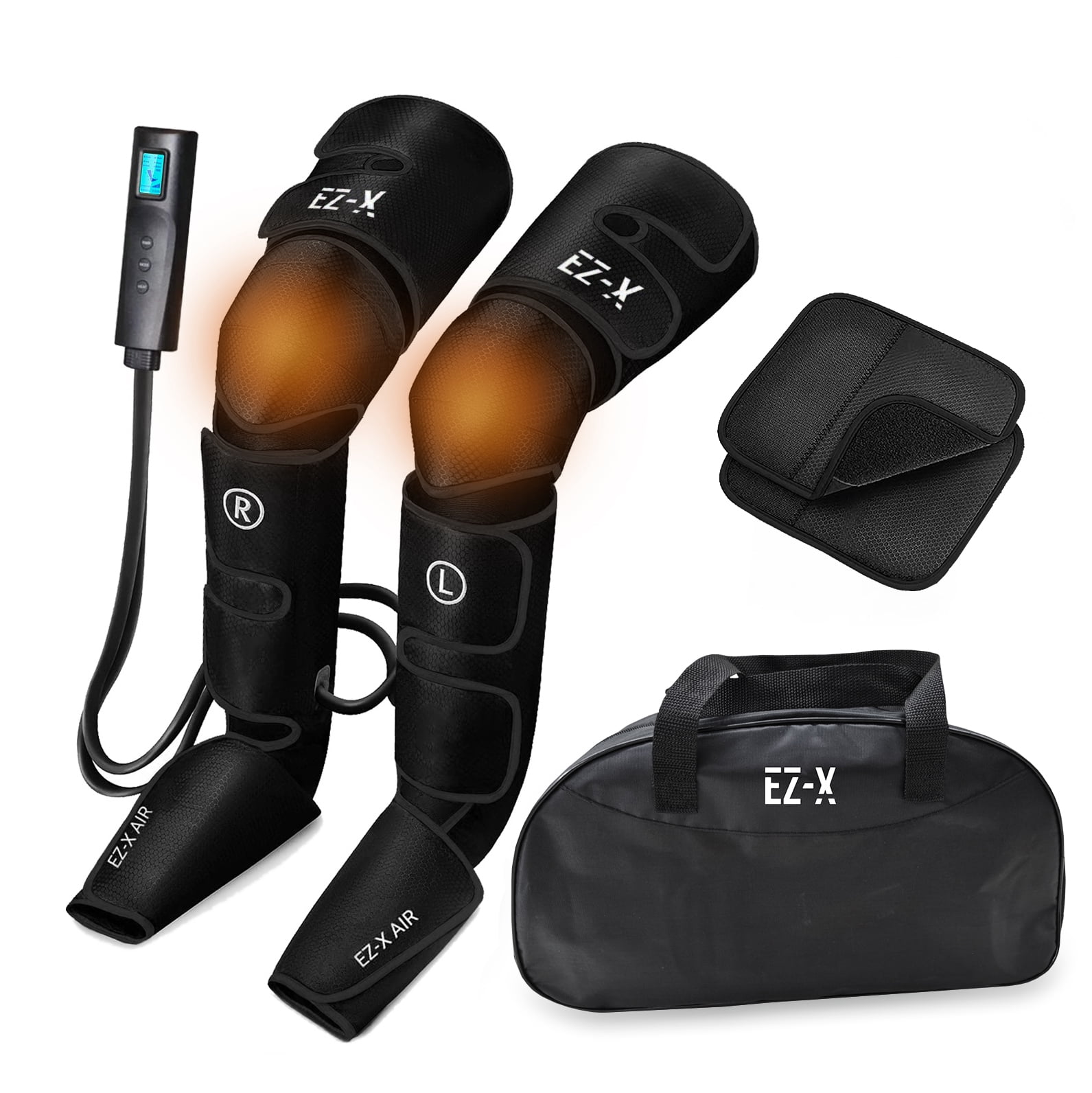 EZ-X Premium Air Compression Leg Massager with Knee Heat for Circulation,Relaxation,Recovery & Pain Relief- Calf, Thigh & Foot Massage- Adjustable Size [With Carrying Case]