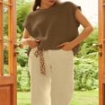 thumbnail image 4 of Gilets Pulls Unis pour Femmes Col Rond Manches Courtes Amples, 4 of 6
