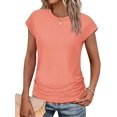 thumbnail image 2 of T-shirts d'Été pour Femmes Froncés à Manches Courtes Style Cap, T-Shirts à Col Rond, Mode Corail TG, 2 of 6