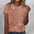 thumbnail image 2 of Amzcrzy Hauts pour Femmes T-Shirts Décontractés à Manches Courtes Hauts d'Été Mode Col Rond Hauts à Sequins pour Femmes Confort Polyvalent Hauts de Sortie Blouses, 2 of 4