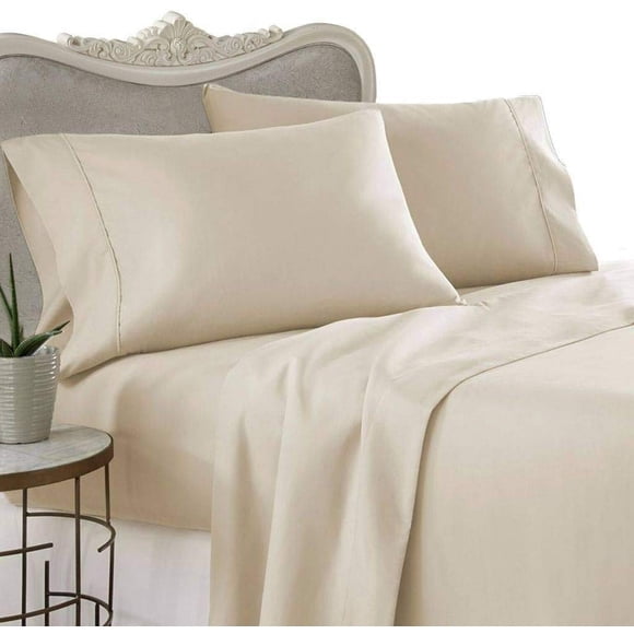 Fitted Sheet Beige Solid 100 Percent Cotton Super Soft 1-Piece with 10" Inches Pocket 450TC (King, Beige)
