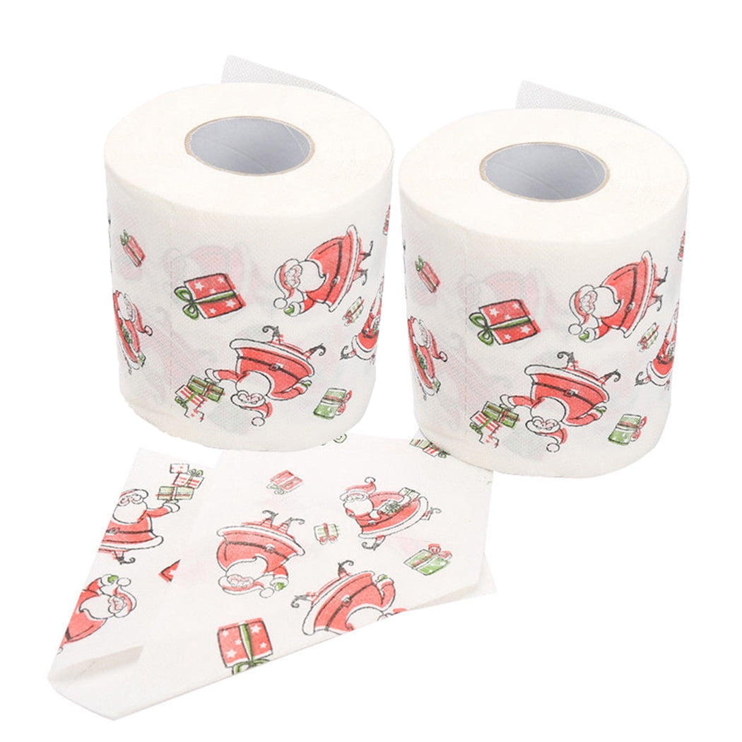 2 Rolls Christmas Toilet Paper Cute Santa Soft Toilet Tissue Bathroom Paper Roll