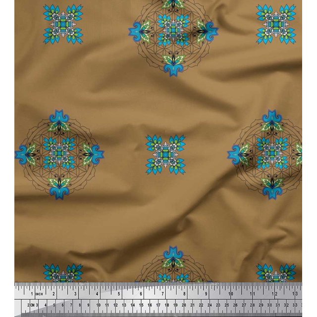 Soimoi Polyester Crepe Fabric Damask & Mandala Decorative Print Fabric by The Yard 42 Inch Wide