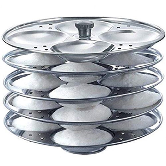 TABAKH Stainless Steel 5-Rack Idli Stand, Medium, Silver