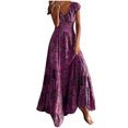 thumbnail image 2 of SMihono Robes d'Été Bohémiennes Femmes Grande Taille Mode Femmes Chiffon Été Décontracté Imprimé Col en V Manches Courtes Robe Longue, 2 of 7