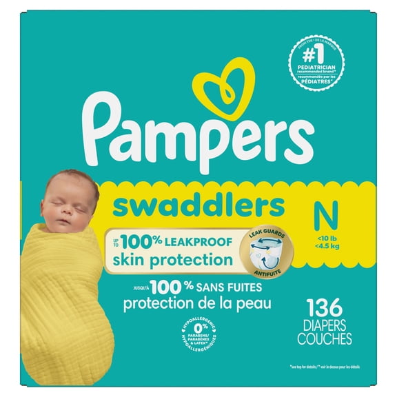 Pampers Swaddlers Couches, Taille 0 (jusqu'à 10 lbs), Absorbantes, Garde Bébé au Sec et Confortable, Couche pour Bébé Jetable Sécuritaire pour la Peau
