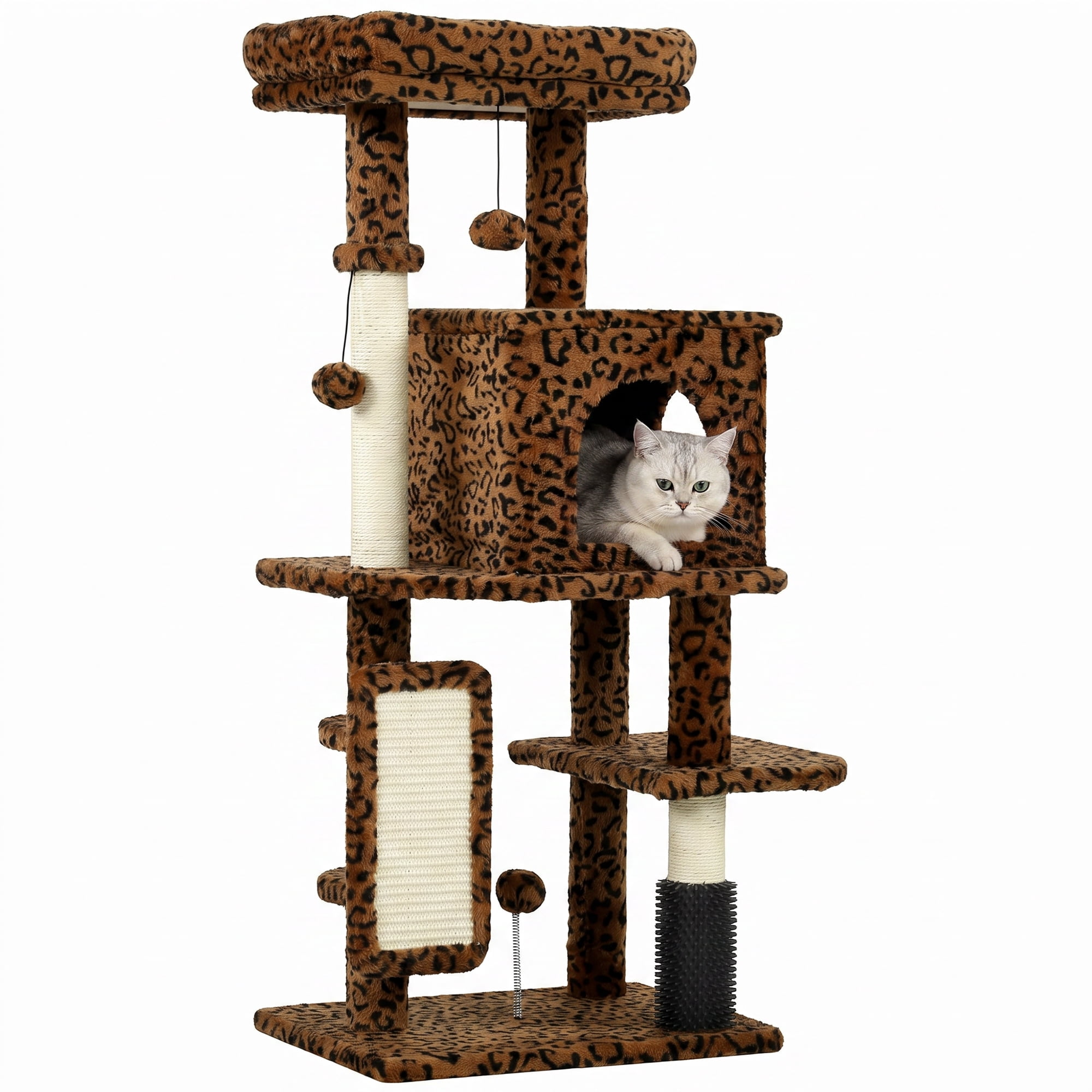 PawHut 41 Inch Cat Tree with Scratching Posts, Cat Bed, Condo, Leopard Print