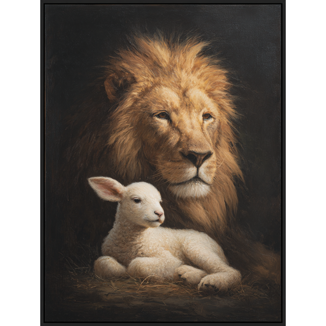 Lion And Lamb Christian Canvas Wall Art 15.75x11.81 Inches