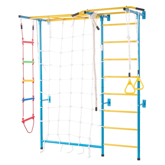 KFFKFF Indoor Jungle Gym for Toddlers, 7-in-1 Climbing Playset with Carbon Steel Swedish Ladder, Wall Ladder, Pull-Up Bar, Supports 220 lbs