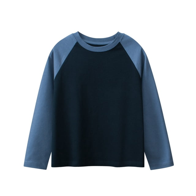 Floleo T-Shirts à Manches Longues Raglan Unisexes pour Enfants Printemps Automne Hiver T-Shirts à Blocs de Couleur Col Rond Décontractés Vêtements de Sport pour Enfants 1-15 Ans (Marine#1,5 Ans)