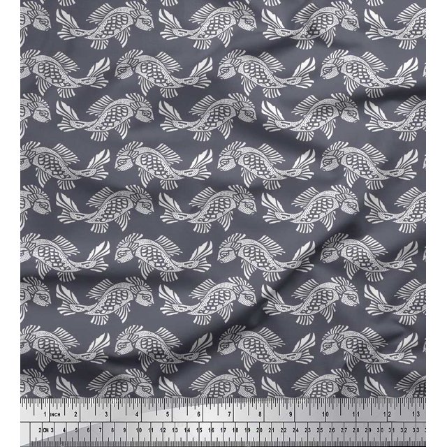 Soimoi Cotton Voile Fabric Fish Block Decor Fabric Printed Yard 42 Inch Wide