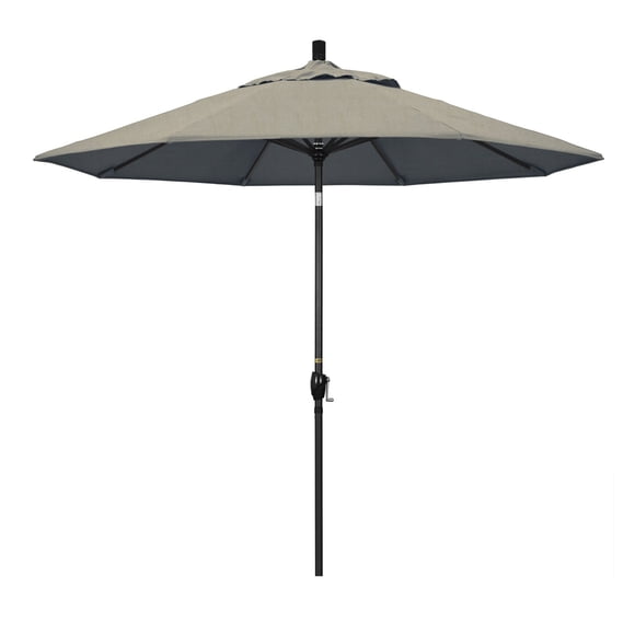 California Umbrella 9' Pacific Trail Series Patio Umbrella With Stone Black Aluminum Pole Aluminum Ribs Push Button Tilt Crank Lift With Sunbrella 1A Spectrum Dove Fabric