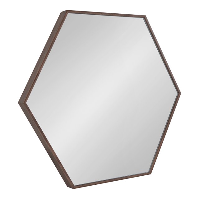 Kate and Laurel Rhodes Miroir Mural Hexagonal Moderne, 22 x 25, Brun Noyer, Miroir Géométrique Chic pour Mur