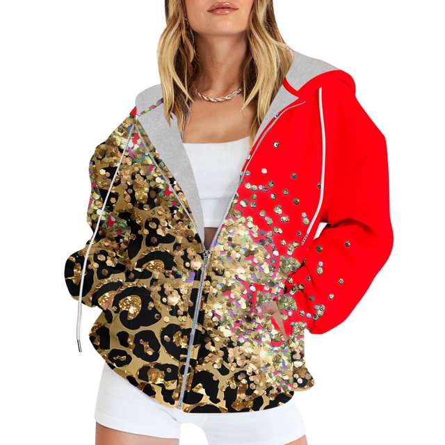Chandails à Capuche Zippés pour Femmes Rabais de 50 % en Liquidation Blouse Imprimée Mode Hauts à Manches Longues Chandail Poches à Capuche