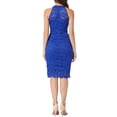 thumbnail image 3 of INSPIRE CHIC Robe Midi Fourreau Moulante de Cocktail Élégante pour Femme en Dentelle, Col Licou, Sans Manches, L Bleu Royal, 3 of 6