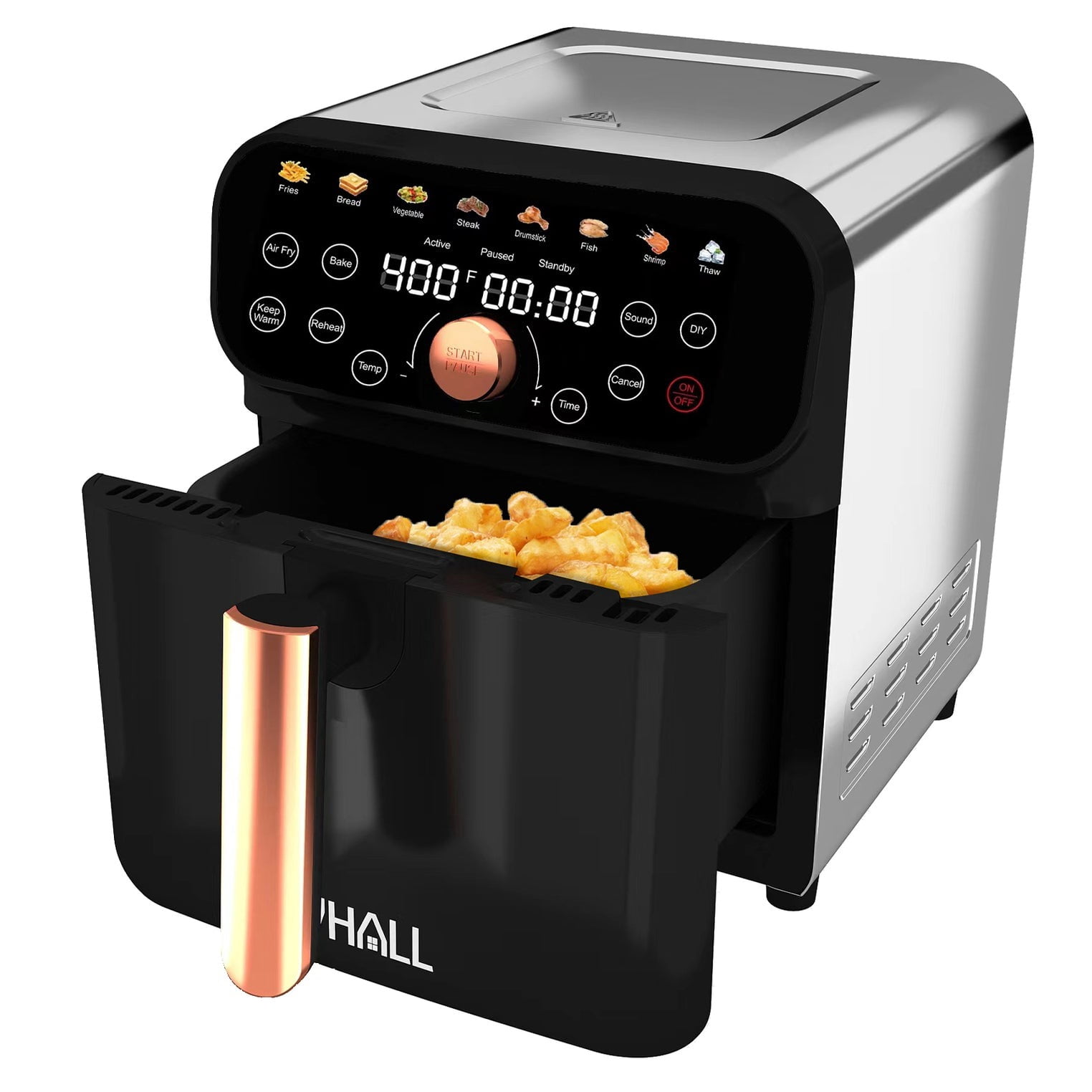 Refurbished Whall 6.2QT 12-in-1 Stainless Steel Air Fryer w/LED Smart Touchscreen, Reduce 85% Fat, 1600W