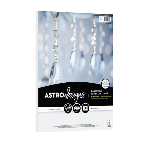 Astrodesigns White Gold Metallic Cardstock Paper, Letter Size, 65 lb, 50 Sheets