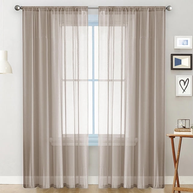 ZENGHUIJ Voilages en Polyester à Double Cordon de Couleur Unie Semi-Transparents Rideaux Style Poche pour Tringle Rideaux Semi-Transparents