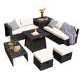 thumbnail image 2 of Costway 9PCS Patio Rattan Furniture Set Fire Pit Space-saving W/Cover Off White Cushion, 2 of 9