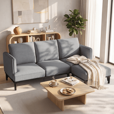 YODOLLA Canapé-Lit 3 Places avec Ottoman, Canapé Nuage Modulaire à Sièges Profonds, Sofa Sectionnel en Mousse Haute Densité pour Salon, Gris Foncé