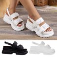 thumbnail image 5 of Womens Platform Sandals Open Toe Slingback Slip on Elastic Straps Double Buckle Solid Color Soft Sole Comfortable Breathable Lightweight Casual Summer Sandals White, 5 of 5