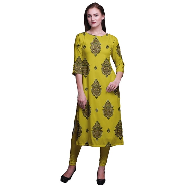 Bimba Kurtis Droits pour Femmes Longue Robe Kurti Imprimée Haut Indien à Manches 3/4