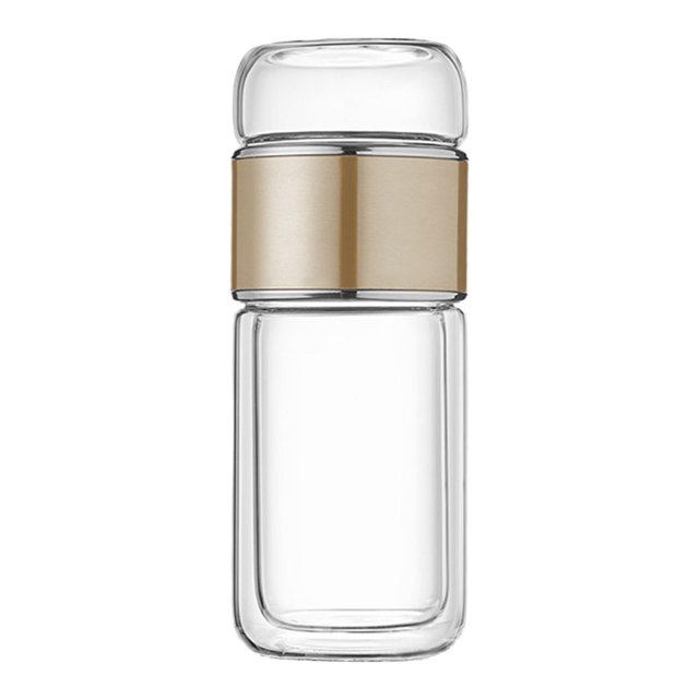 simhoa Glass Tea Infuser Bottle 350ml Glass Tea Infuser Cup for Office Outdoor Home Champagne Gold