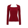 thumbnail image 5 of CEHVOM Femmes Ajusté Décontracté Uni Manches Longues Col Carré Chemises de Base Blouses Chaudes Hauts, 5 of 5